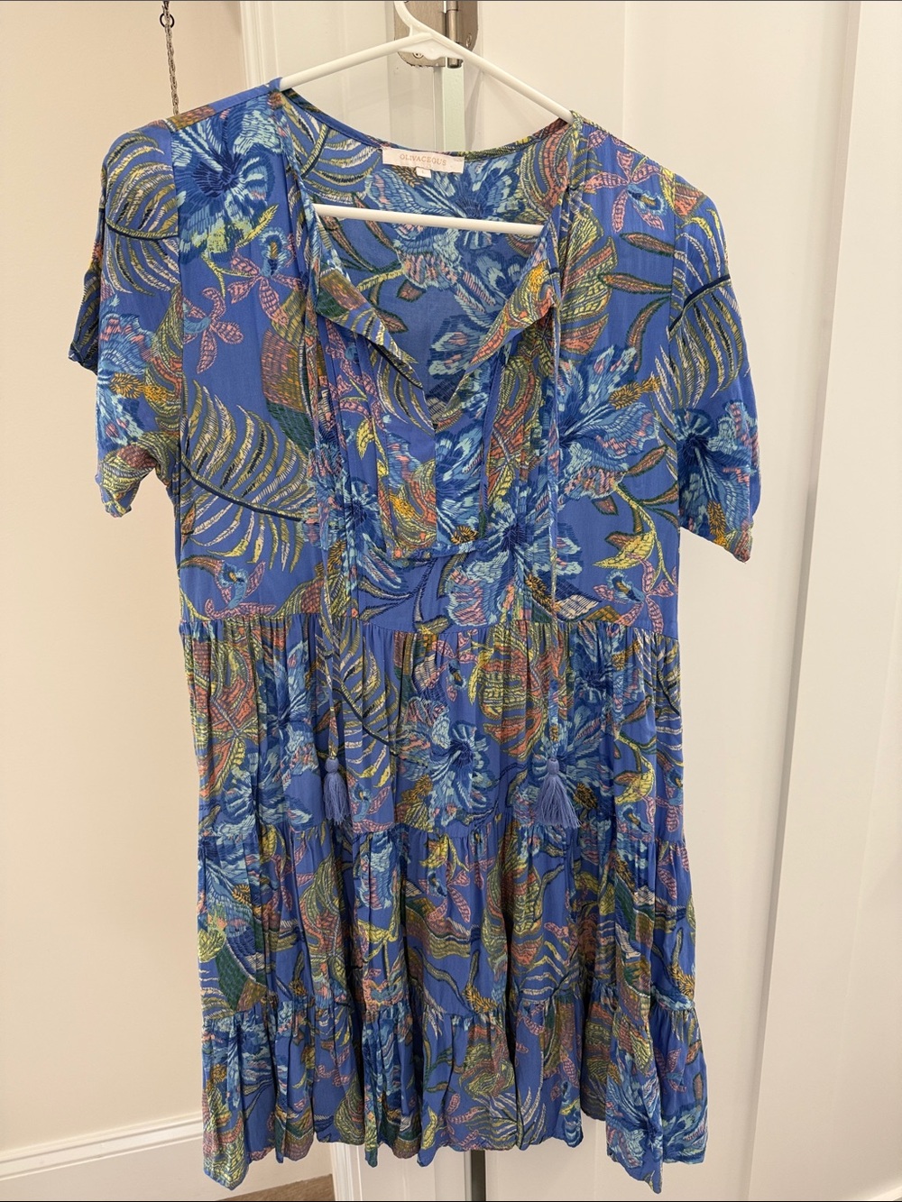 Olivaceous Blue Floral Print Women's Dress